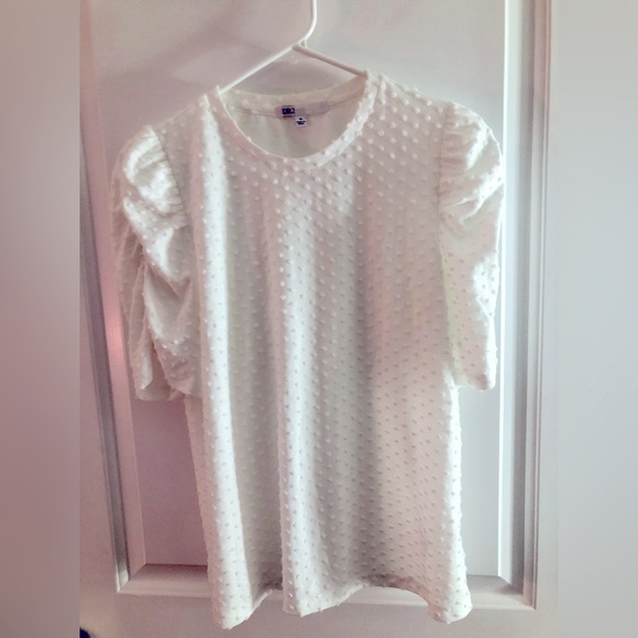 DR2 sz Medium Ramona Ivory Knit Clip Dot Top with Puff Sleeves GUC - Picture 5 of 9